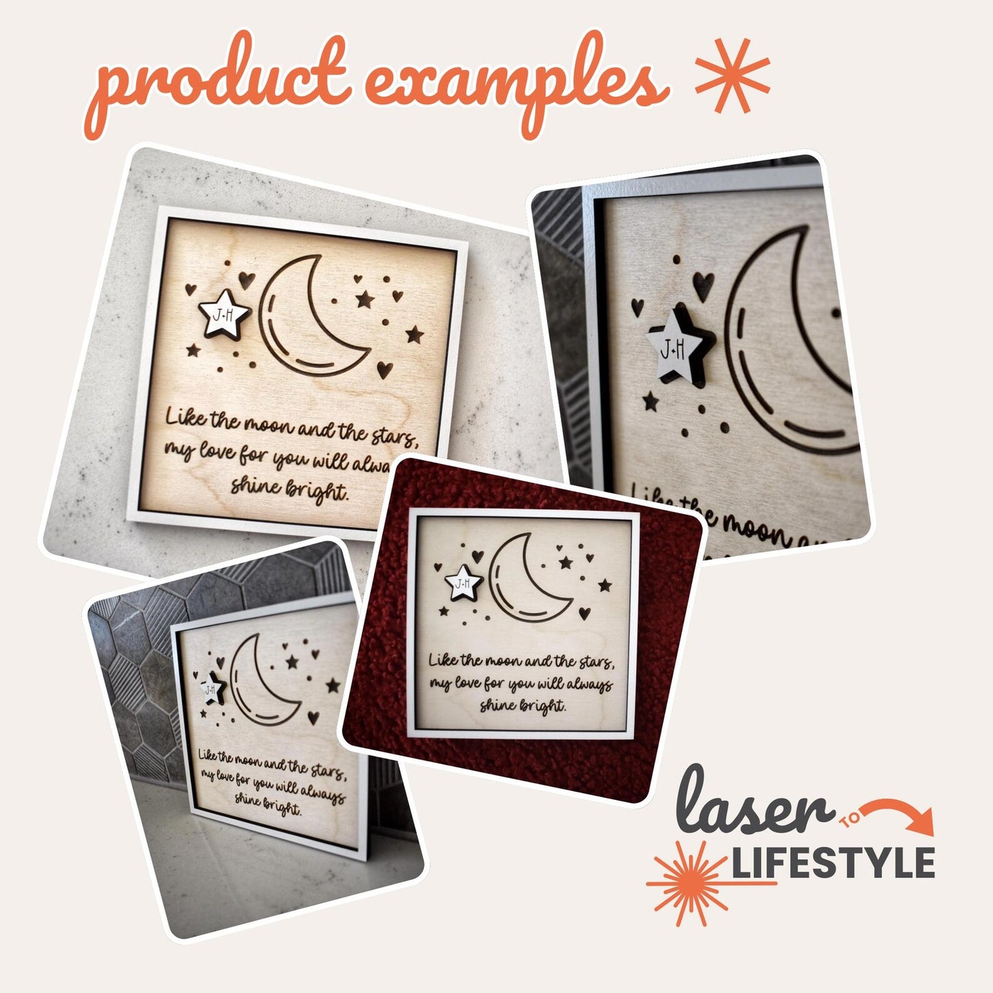 Moon & Stars Customizable Couples Sign | Digital Laser File