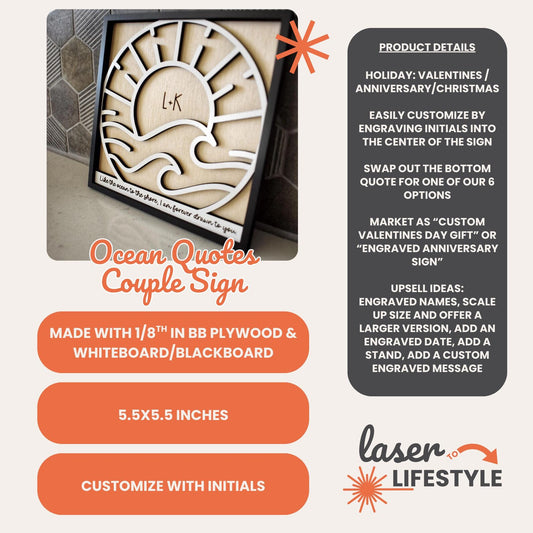 Customizable Couples Ocean Themed Sign | Digital Laser File