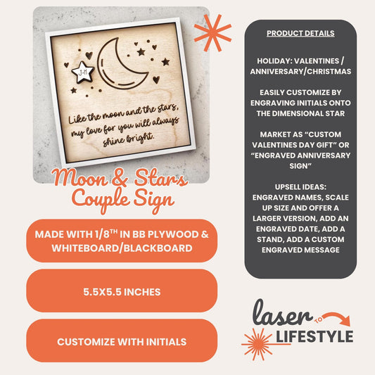 Moon & Stars Customizable Couples Sign | Digital Laser File