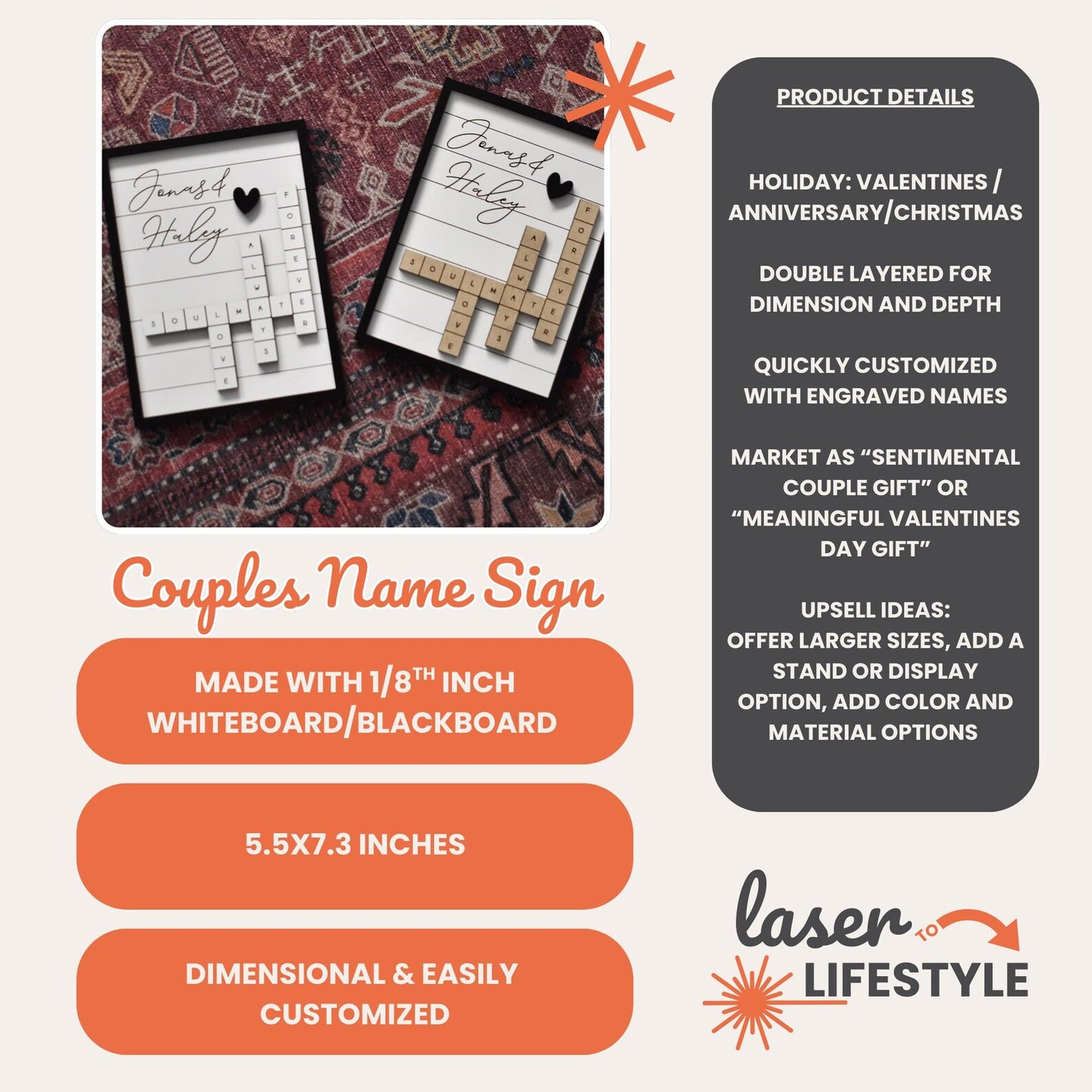 Customizable Crossword Couples Valentines Day Sign | Digital Laser File