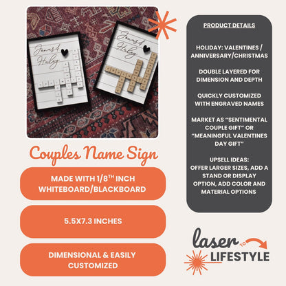 Customizable Crossword Couples Valentines Day Sign | Digital Laser File