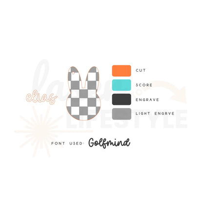 Personalizable Checkered Bunny Easter Basket Tag | Digital Laser File