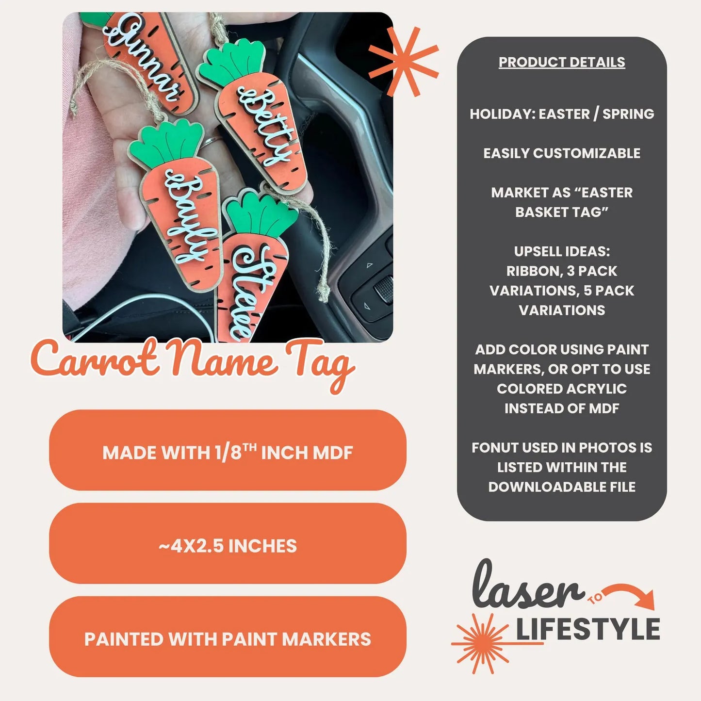Personalized Carrot Easter Basket Tag | Digital Laser File