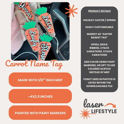 Personalized Carrot Easter Basket Tag | Digital Laser File