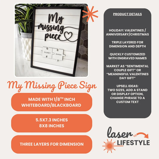 Customizable My Missing Piece Sign Valentines Day | Digital Laser File