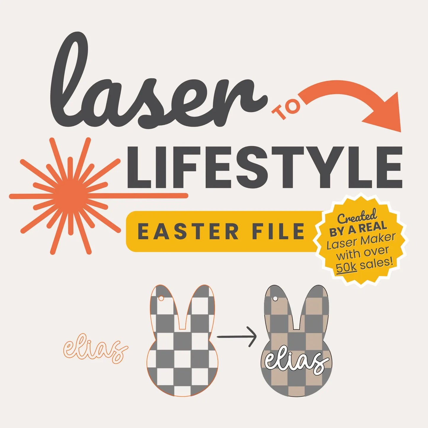 Personalizable Checkered Bunny Easter Basket Tag | Digital Laser File