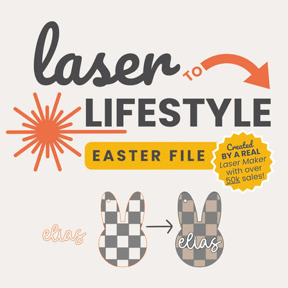 Personalizable Checkered Bunny Easter Basket Tag | Digital Laser File